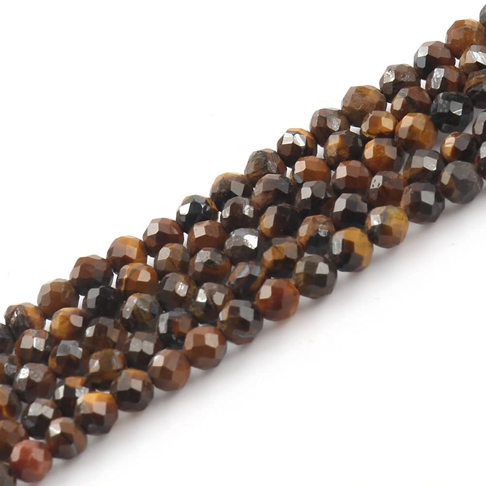 Song Xi 90pcs 4mm Natural Yellow Tiger Eye Gemstone Beads Faceted Round Loose Stone Beads for Jewelry Making (1 Strand)