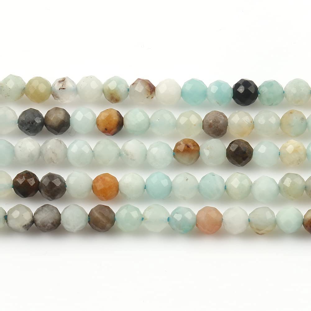 Song Xi 180pcs 2mm Natural Amazonite Gemstone Beads Faceted Round Loose Stone Beads for Jewelry Making