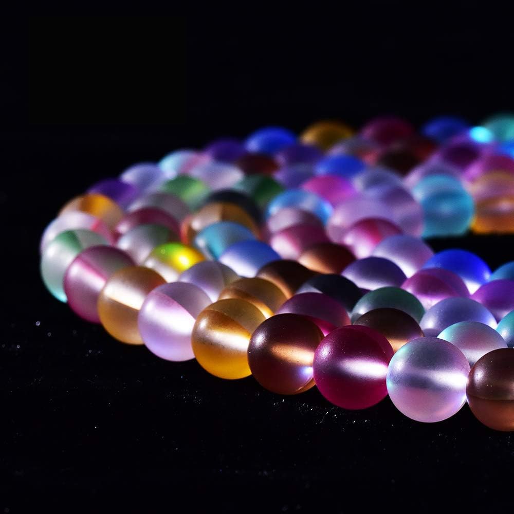 Asingeloo 60PCS 6mm Natural Coloful Mystic Aura Quartz Gemstone Frosted Matte Titanium Rainbow Round Loose Beads 15 inch Full Strand Crystal Healing Power Quartz