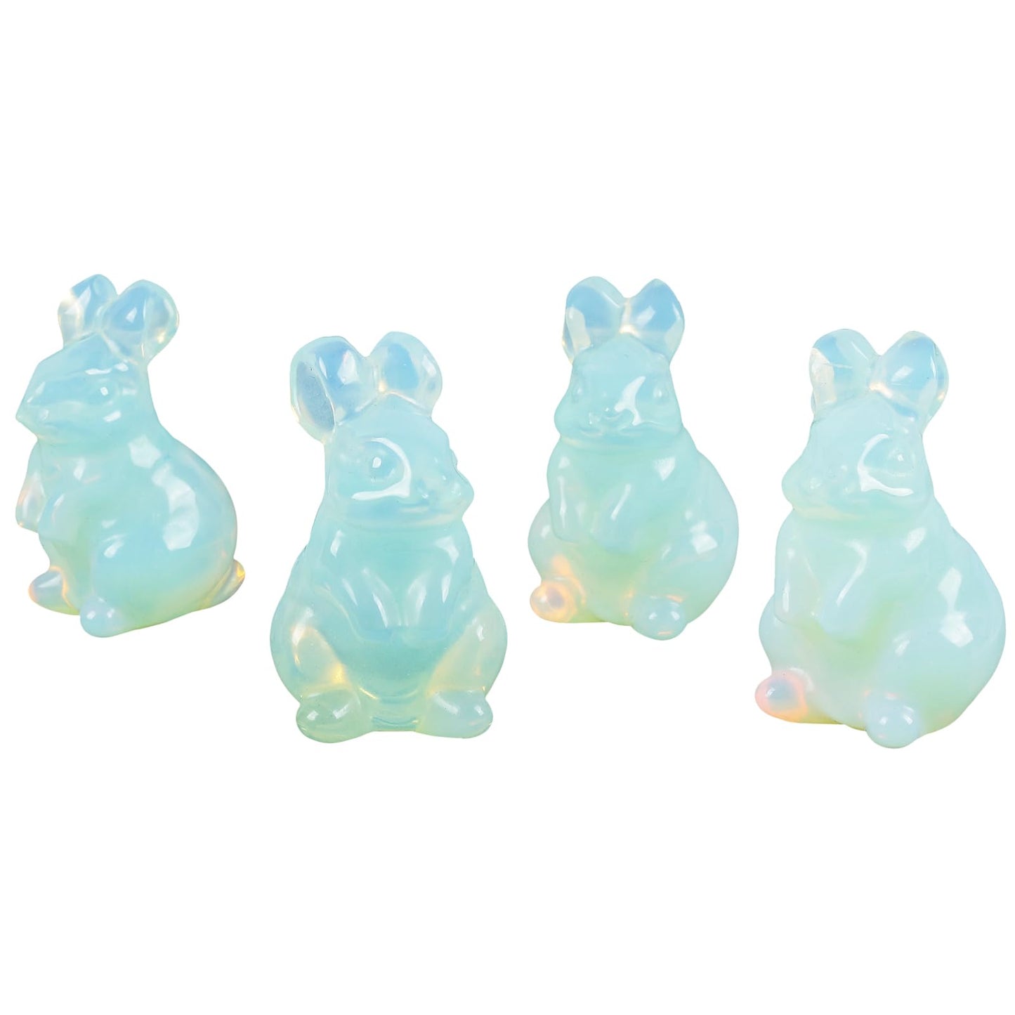 Loveliome Rabbit Crystal Decor Figurines, 2 Inches Synthetic Healing Stones Hand Carved Sculpture Ornaments Colletctible, Opalite