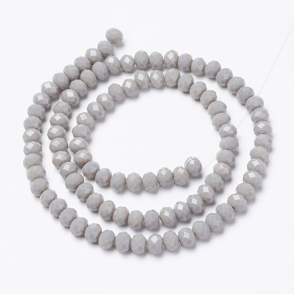 Elecrelive 600Pcs Briolette Faceted Rondelle Glass Beads 8x6mm Tiny Glass Crystal Beads Light Grey for Bracelets Jewelry Making