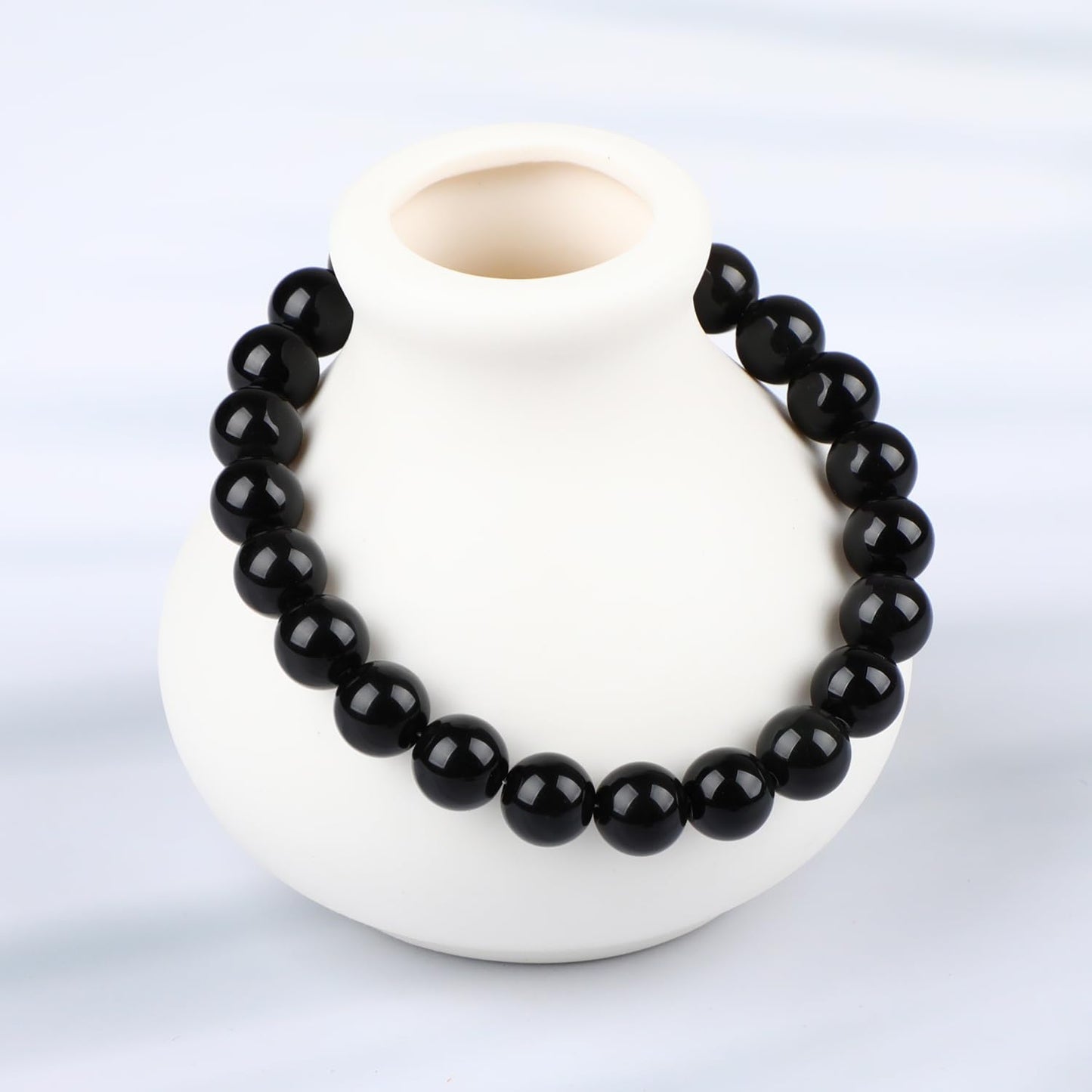 LPBeads Handmade Natural Gemstone Stretch Elastic 8m Black Obsidian Bracelet Healing Crystal Round Stone Beads Jewelry Gifts for Women Men