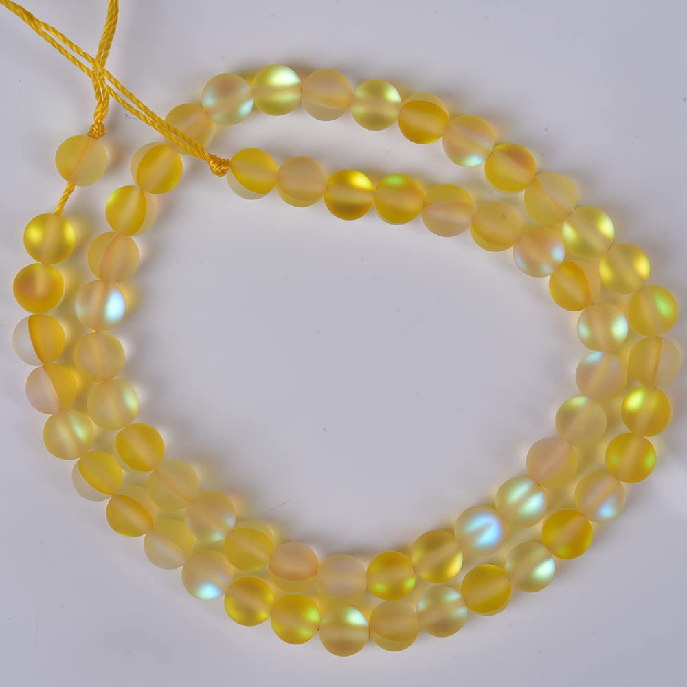 Asingeloo 38PCS 10mm Natural Yellow Mystic Aura Quartz Gemstone Frosted Matte Titanium Round Loose Spacer Beads 15 inch Full Strand Crystal Healing Power Quartz