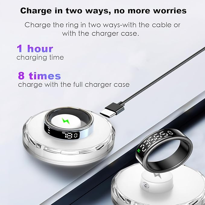 Smart Health Ring with Screen,for Women Men Fitness Tracker Heart Rate, Blood Oxygen, HRV, Sleep Monitoring, Step Counting, IP68 for iPhone and Android, No Subscription Fee (Silver, 11#)