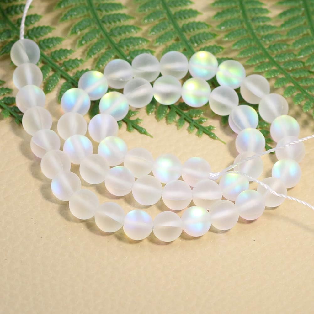100Pcs 8mm Matte Crystal Glass Beads Mermaid Aurora Beads Moonstone Beads Bead Assortments for Jewelry Making Arts, Crafts