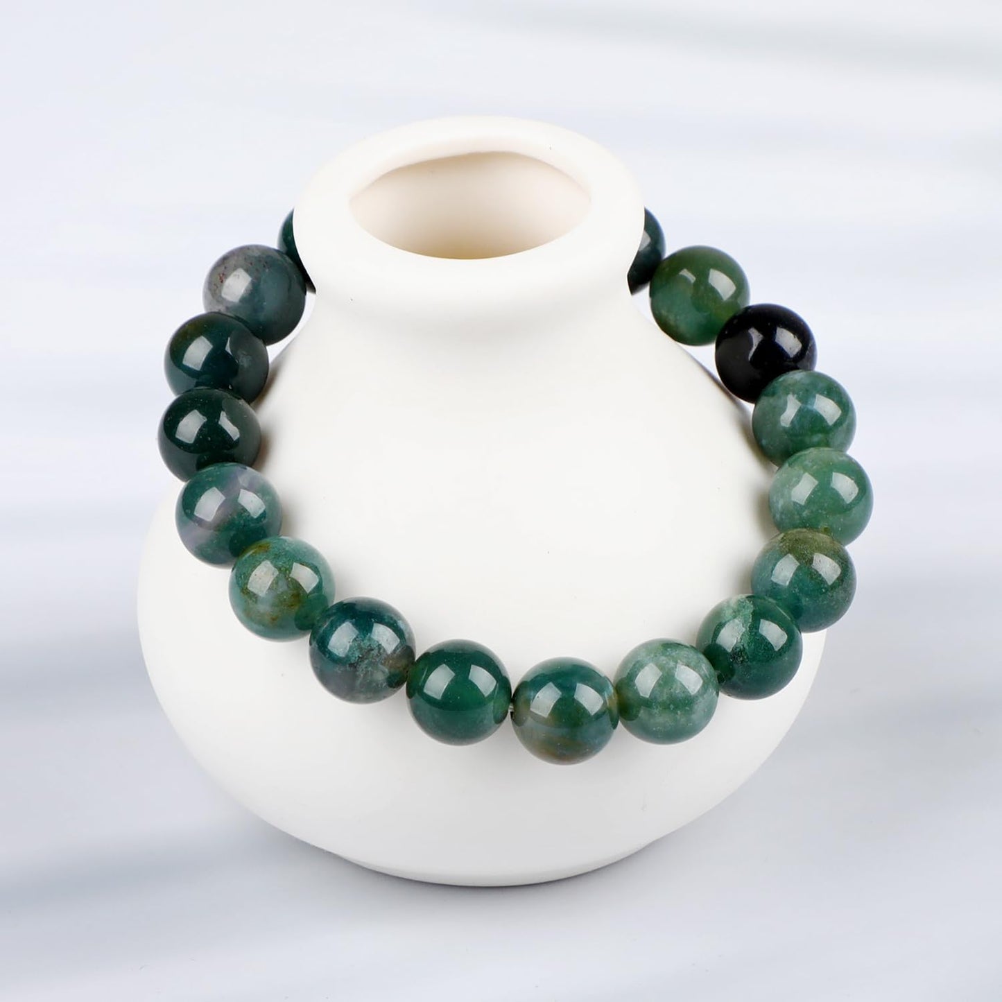 LPBeads Handmade Natural Gemstone Stretch Elastic 10mm Moss Agate Bracelet Healing Crystal Round Stone Beads Jewelry Gifts for Women Men