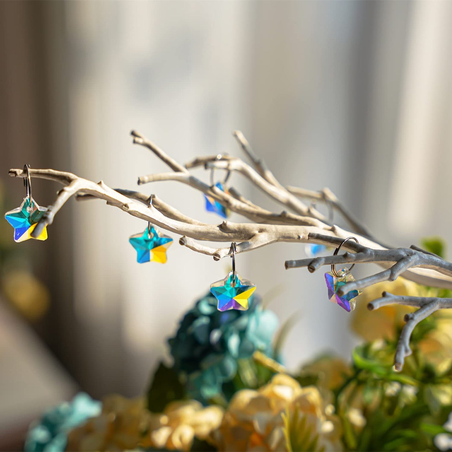 14mm 100pcs Suncatcher Crystal Star Beads, Multicolor Glass Beads Charms Pendants for DIY Bracelet Necklace Earrings Jewelry Making Home Chandelier Parts Lampwork Beads