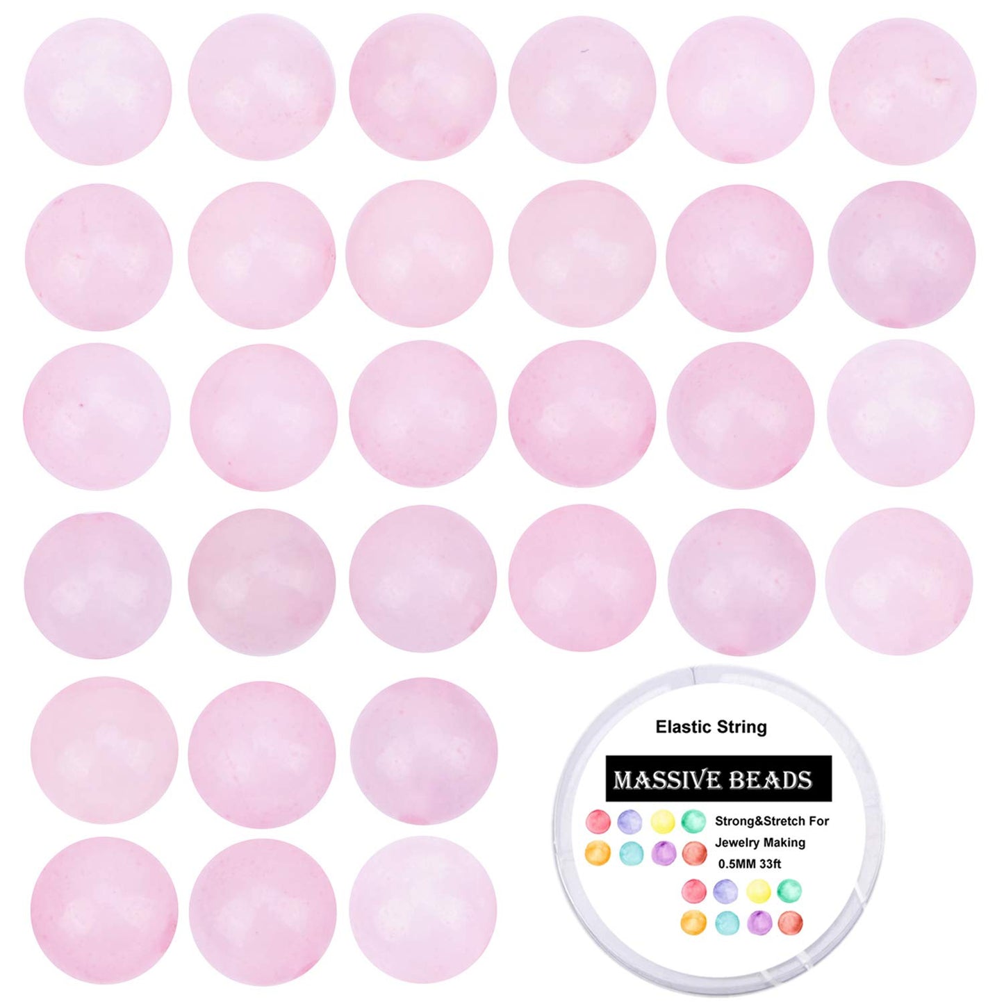 80Pcs Natural Crystal Beads Stone Gemstone Round Loose Energy Healing Beads with Free Crystal Stretch Cord for Jewelry Making (Rose Quartz, 10mm)
