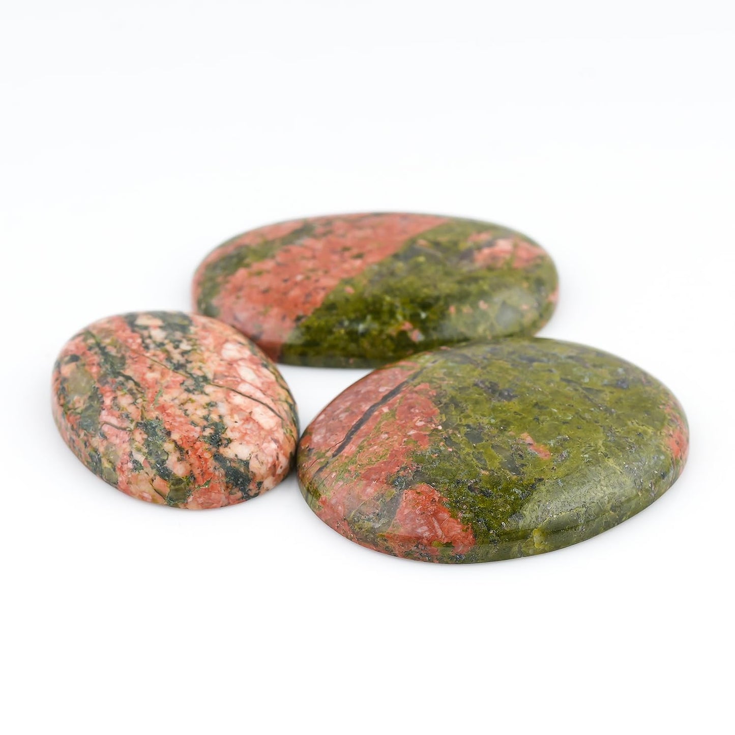 ColouredRocks (3pcs.) UNAKITE OVALS, Natural Cabochon Crystals, Loose Gemstone, Wholesale Polished Supply, Jewelry Making, DIY Craft, Gem Collection (25-35mm approx size)