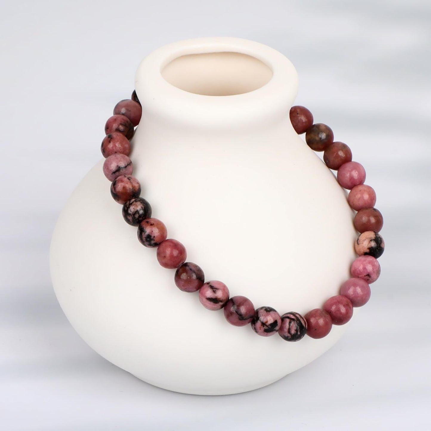 LPBeads Handmade Natural Gemstone Stretch Elastic 6mm Pink Black Rhodonite Bracelet Healing Crystal Round Stone Beads Jewelry Gifts for Women Men