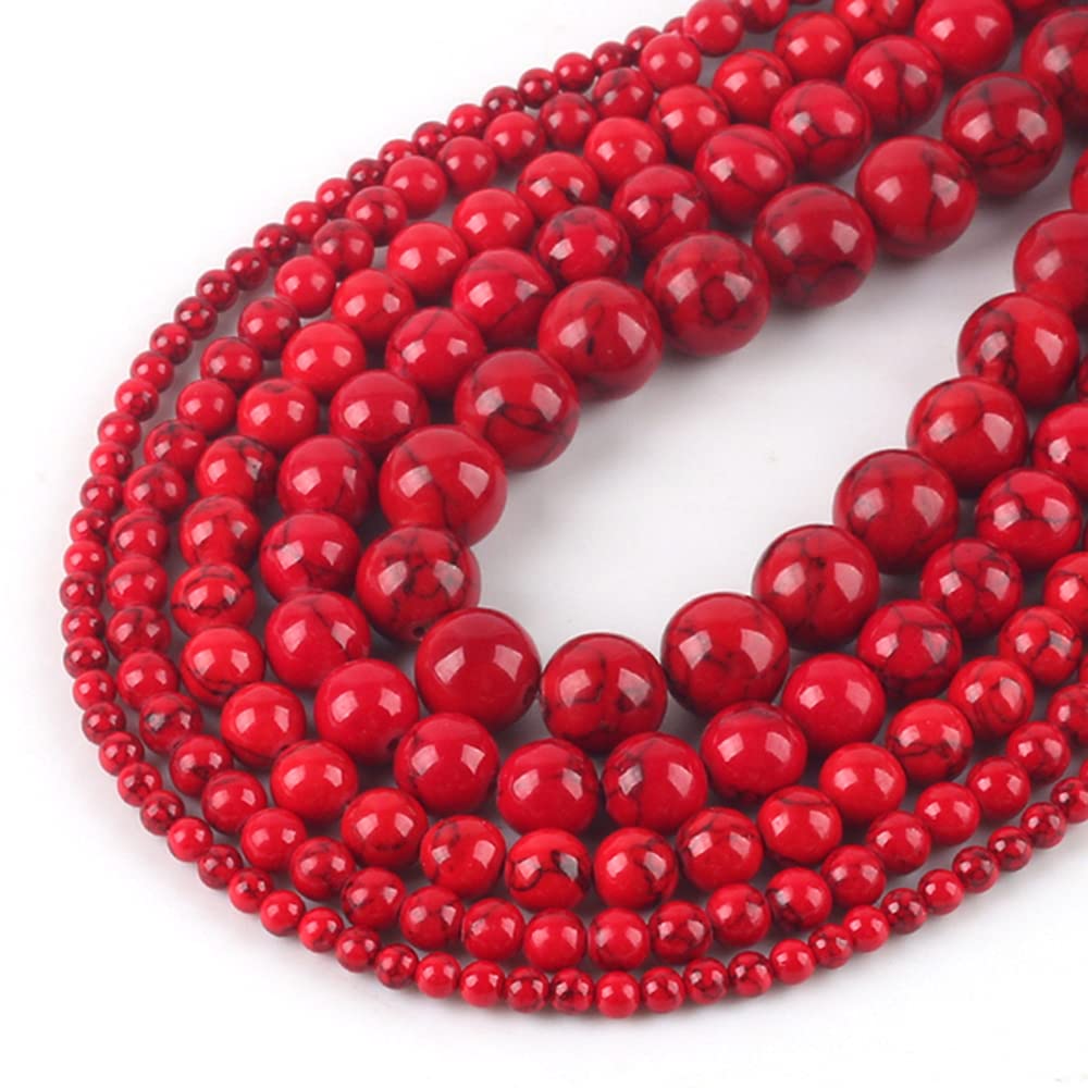 6mm 65pcs GemNatural Stone Beads Fashion Jewelry Findings Tassels Chandelier Necklace Earrings Bracelet Making Accessories DIY (6mm, Red Round)