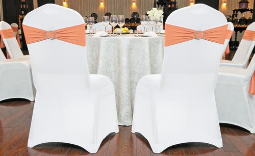 MDS Spandex Chair Sashes - Premium Stretch Bow Covers with Buckle Slider | Universal Fit for Weddings & Events - Peach (Pack of 50)