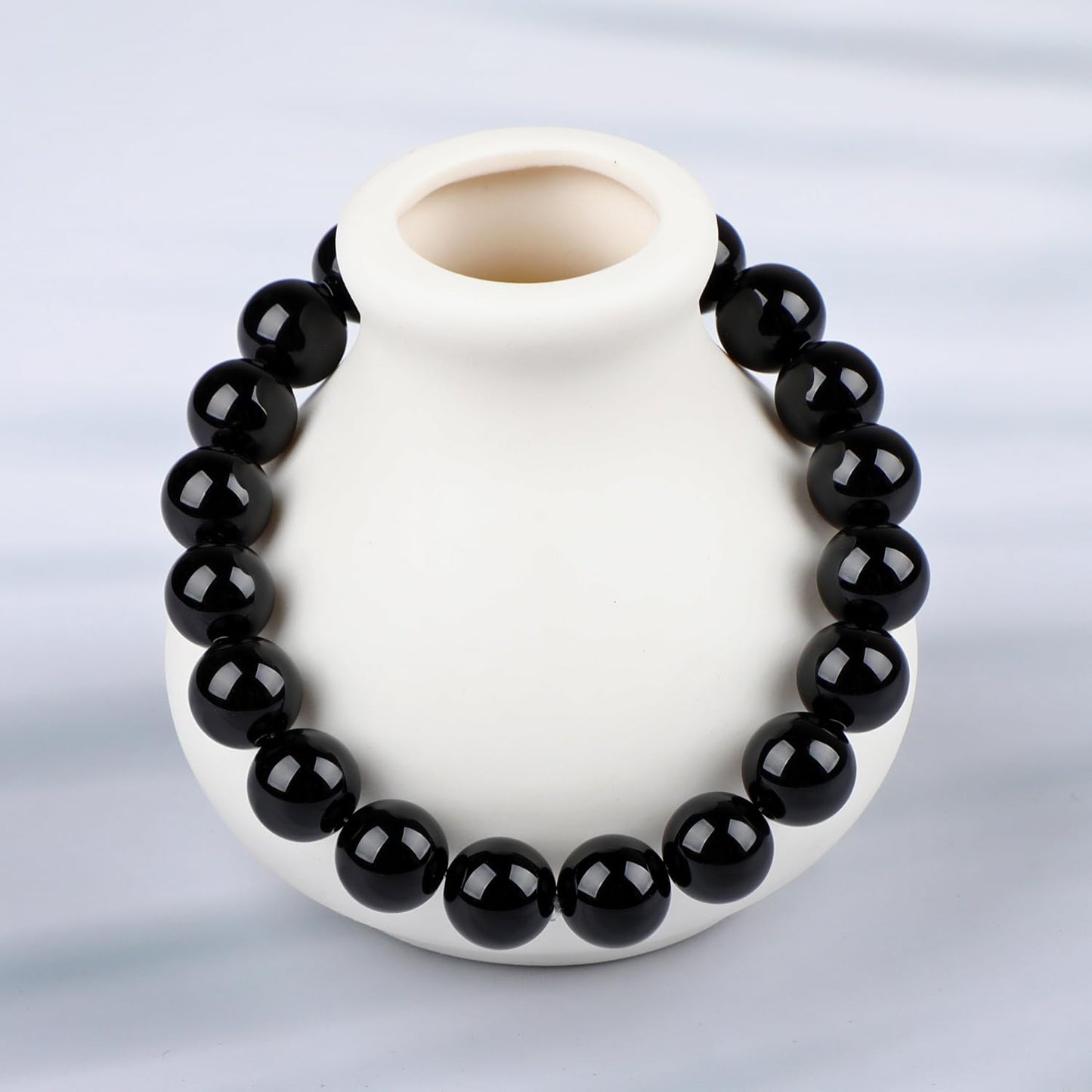 LPBeads Handmade Natural Gemstone Stretch Elastic 10mm Black Onyx Bracelet Healing Crystal Round Stone Beads Jewelry Gifts for Women Men