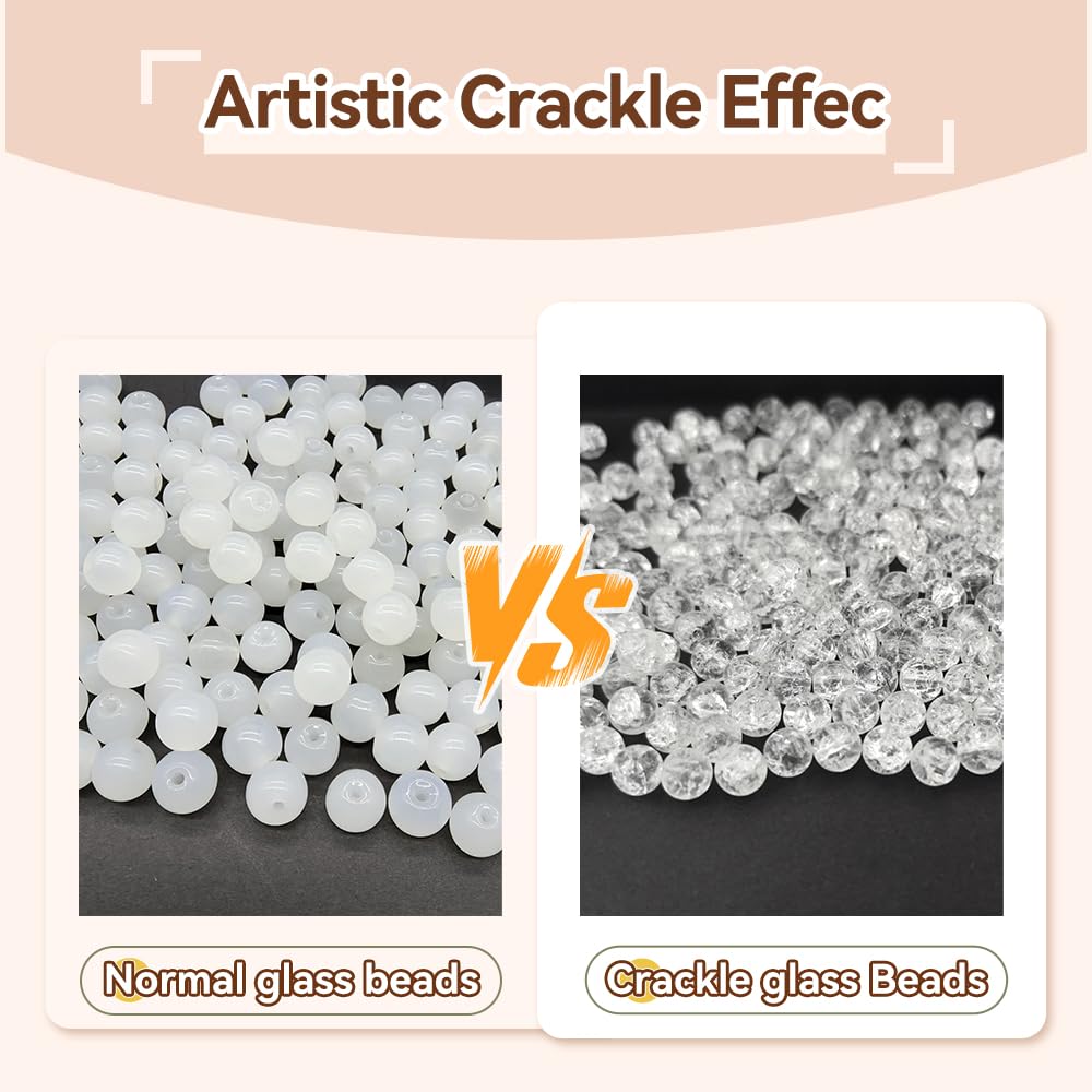 PAMIR TONG 400pcs 8mm Round Glass Beads for Bracelet Pretty Smooth Loose Beads for Necklace-Earring-Jewelry Making and DIY Crafts (Crackle White)