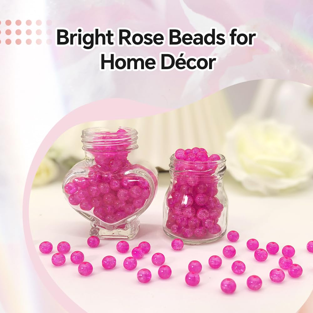 PAMIR TONG 400pcs 8mm Round Glass Beads for Bracelet Pretty Smooth Loose Beads for Necklace-Earring-Jewelry Making and DIY Crafts (Crackle Rose)