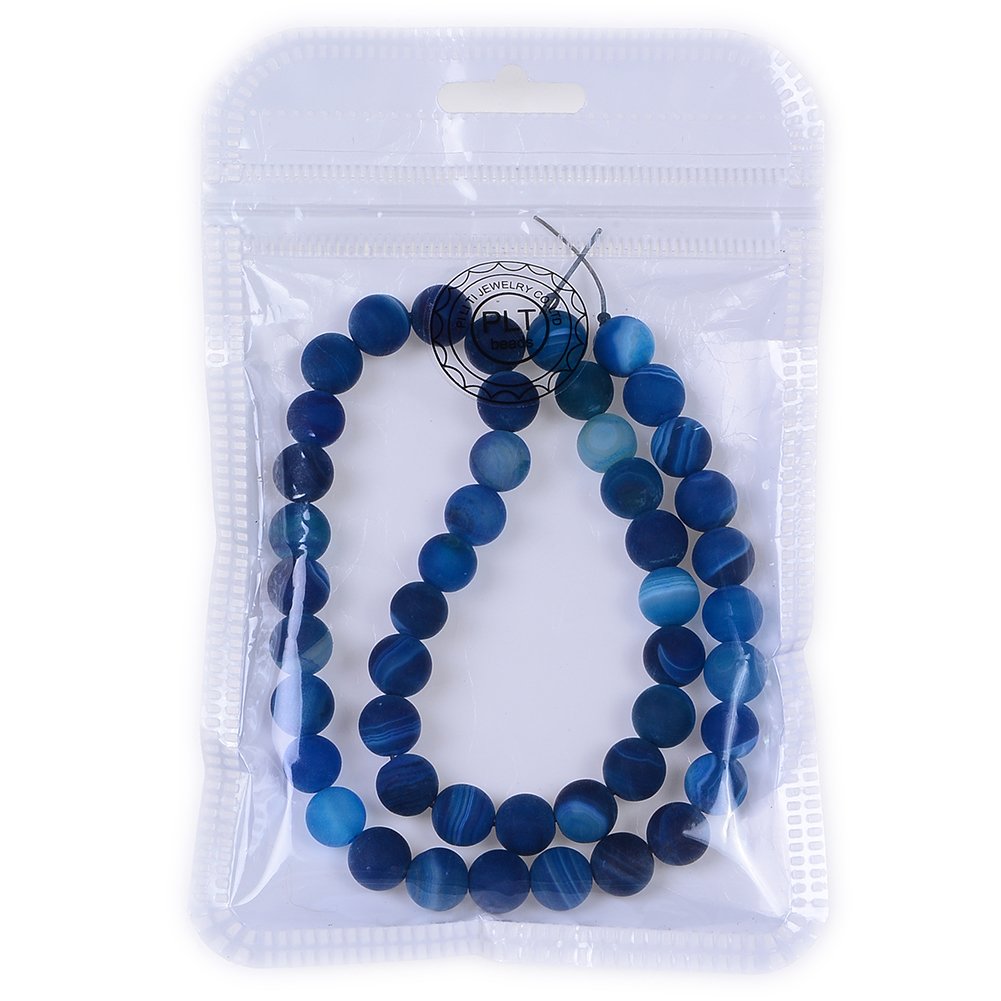 PLTbeads Natural Gemstone Loose Beads Matte Approxi 15.5 inch DIY Bracelet Necklace for Jewelry Making (8mm, Matte Blue Stripe Agate)