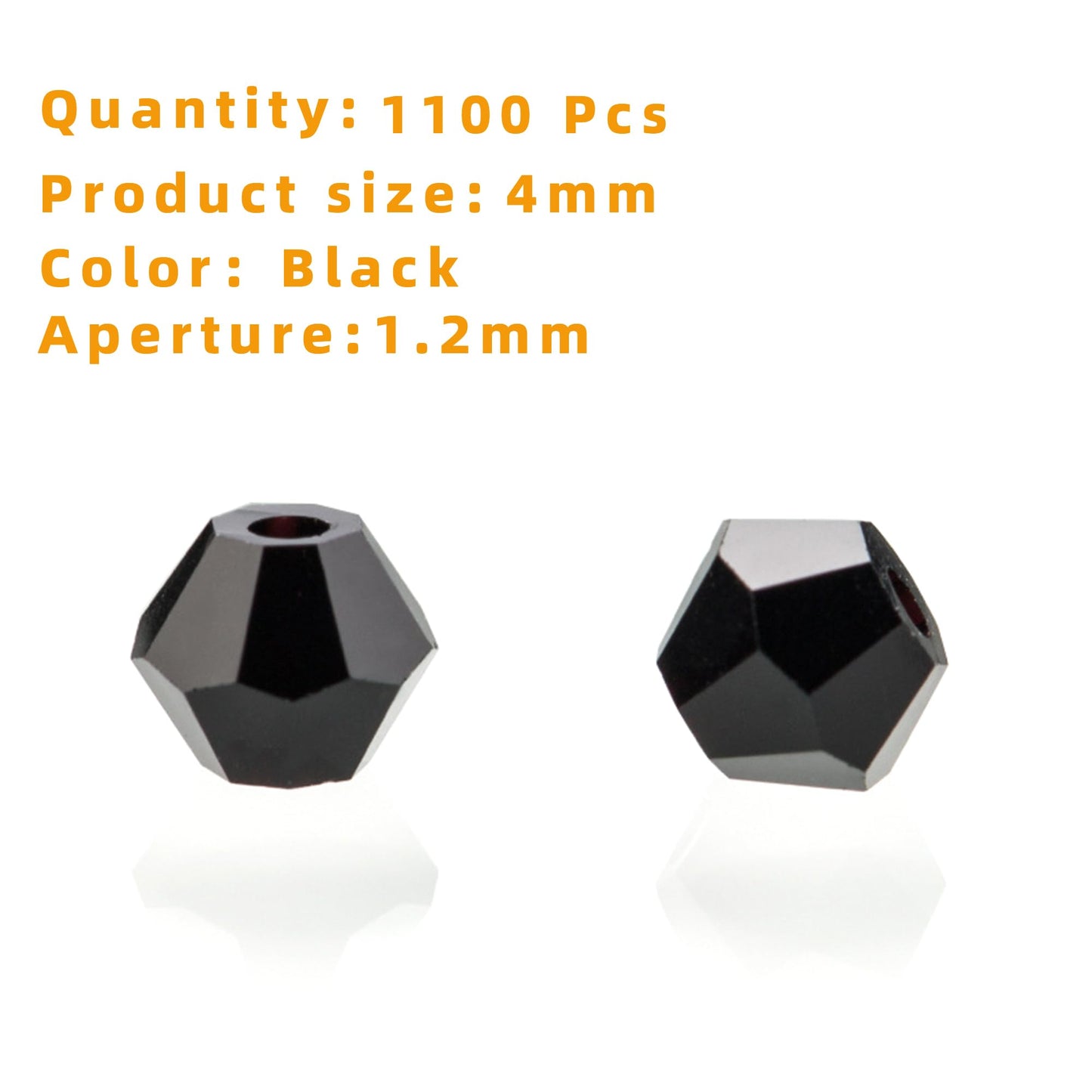 Laopottbeads 1100pcs Black 4mm Bicone Crystal Beads for Jewelry Making β Small Faceted Glass Beads for Bracelets, Earrings, Loc Sprinkles, DIY Crafts