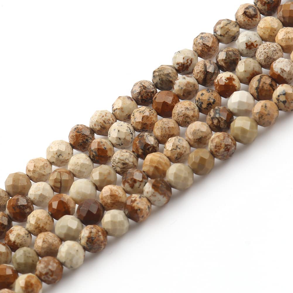 Song Xi 90pcs 4mm Natural Picture Gemstone Beads Faceted Round Loose Stone Beads for Jewelry Making