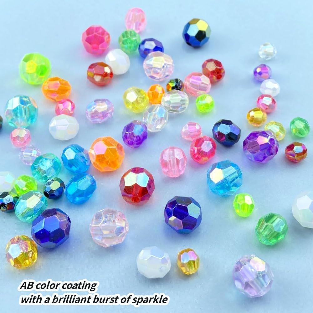 Pinhoollgo 300pcs 8mm Acrylic Faceted Round Beads AB Colors Glossy Acrylic Beads Round Spacer Beads with Hole for DIY Bracelet Necklace Jewelry Making Supplies Handmade Craft(Transparent AB)