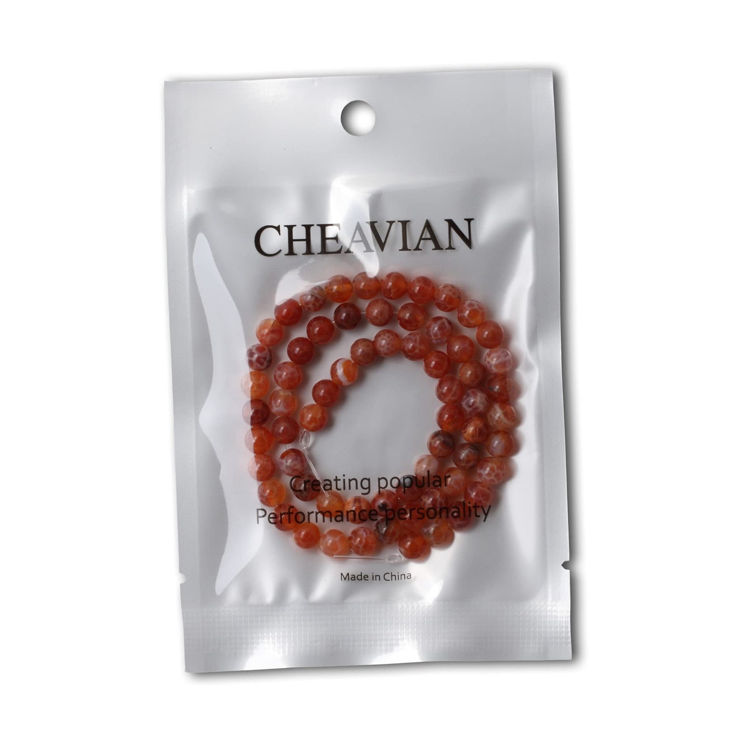 CHEAVIAN 60PCS 6mm Natural Red Dragon Vein Agate Round Loose Beads for Jewelry Making 1 Strand 15 inch