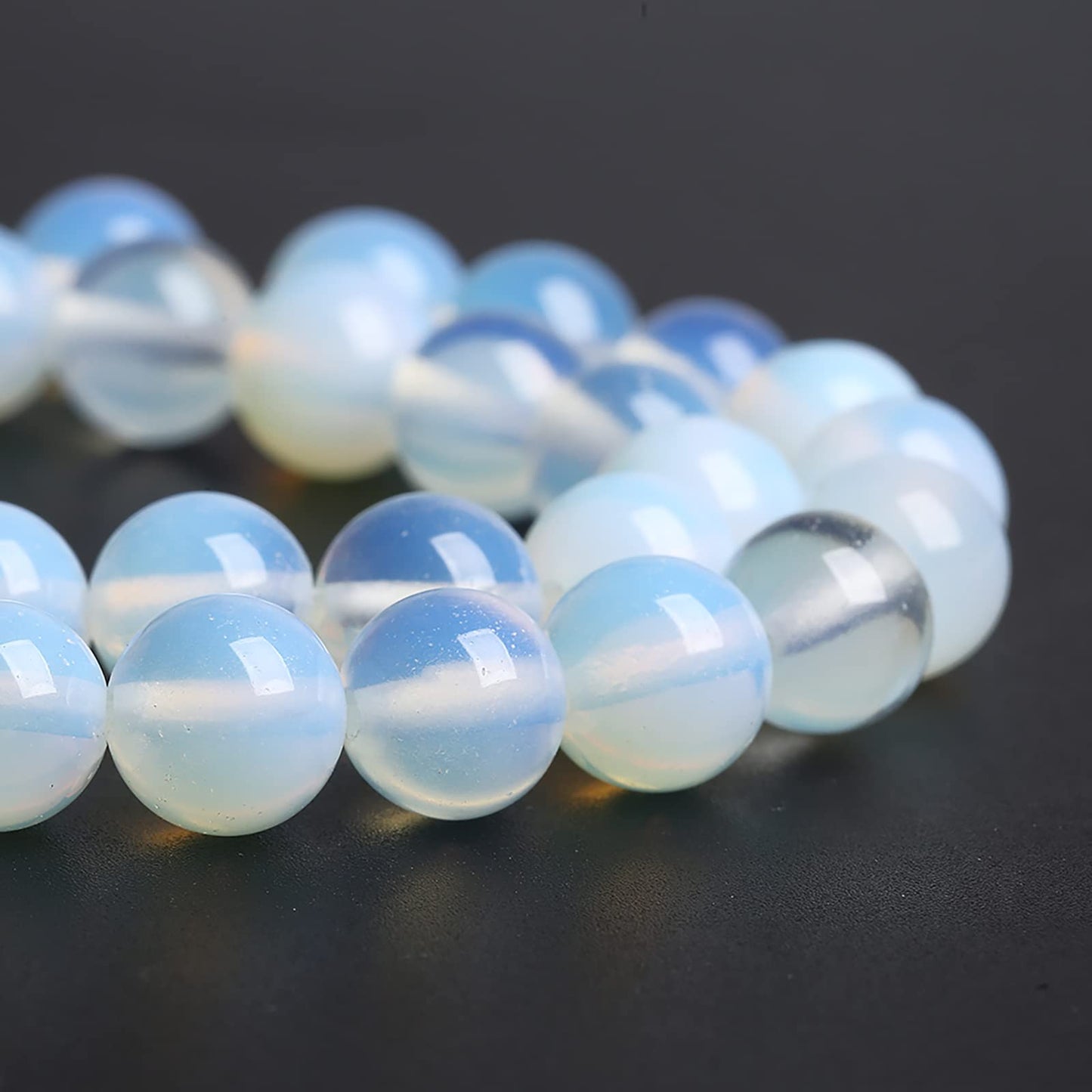 10MM 37PCS Natural Stone White Opal Quartz Loose Crystal Beads for Jewelry Making DIY Bracelet 1 Strand