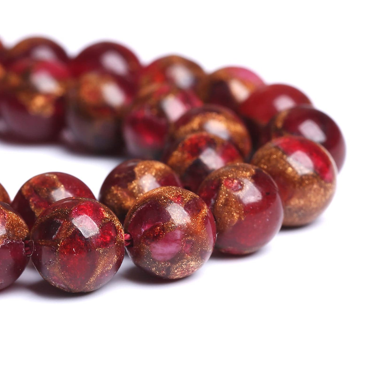 8MM 46PCS Red Cloisonne Craft Loose Round Beads for Jewelry Making DIY Bracelet