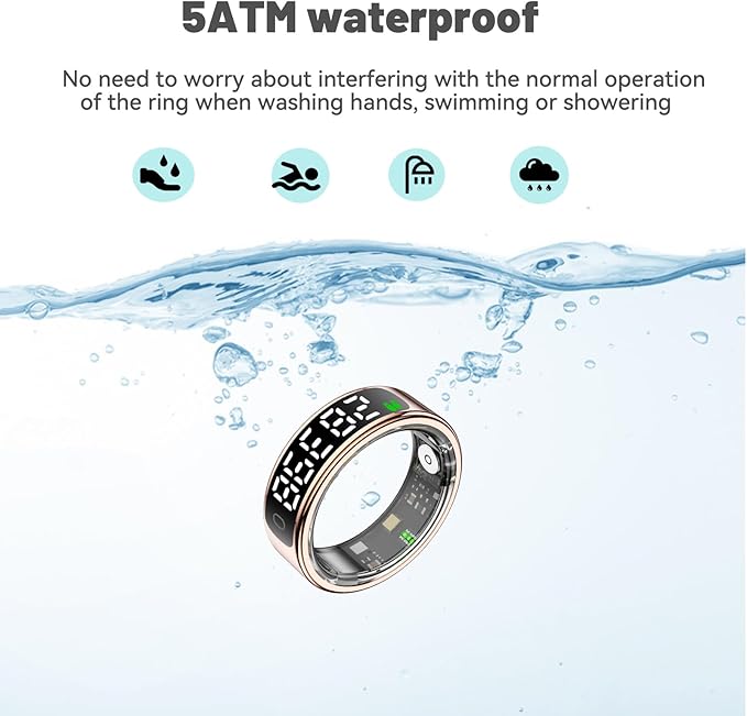 Smart Health Ring for Women Men, Smart Ring Fitness Tracker for iOS Android, Heart Rate, Blood Oxygen, Blood Pressure, Sleep Monitoring,5ATM Waterproof, No Subscription Fee (Black, 11#)