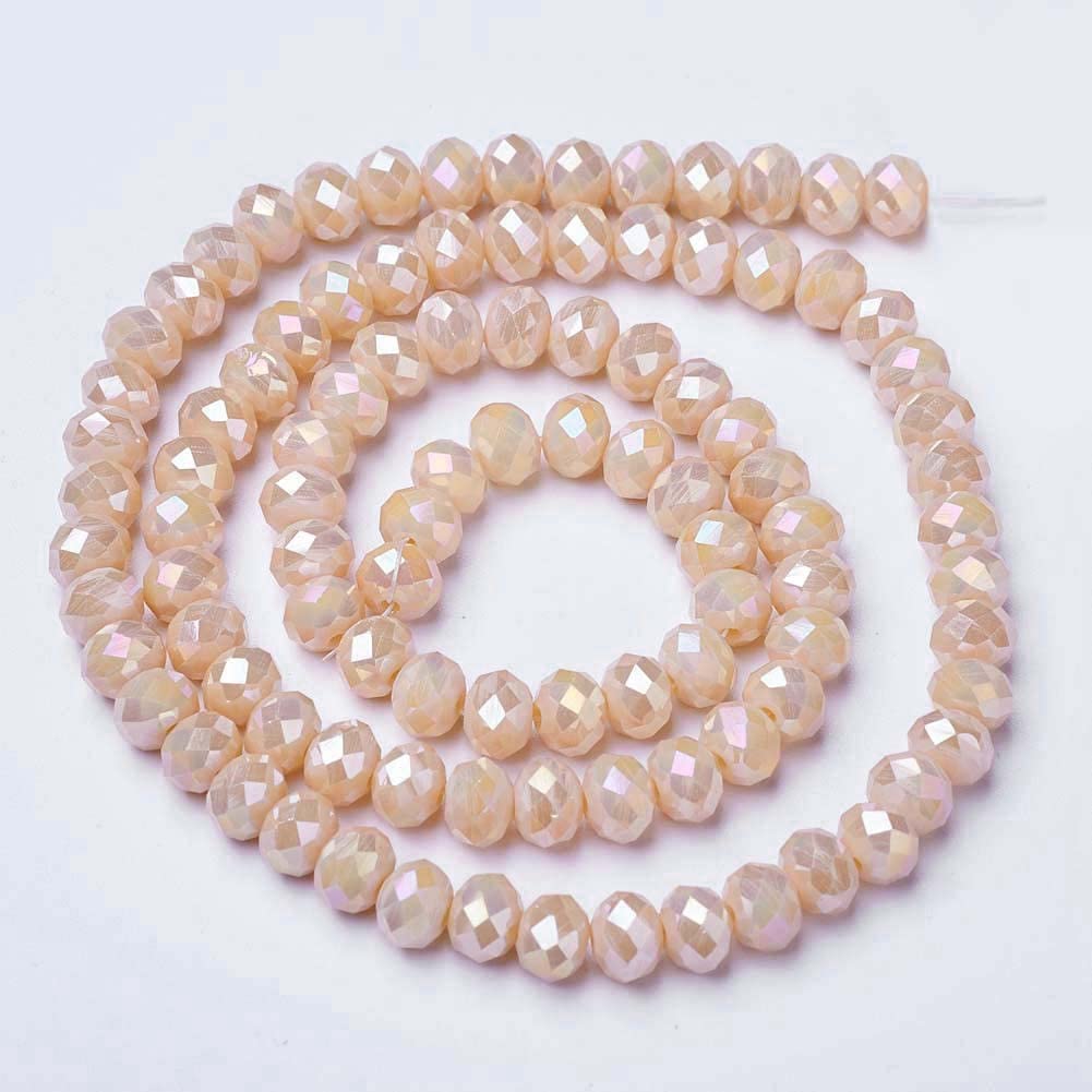 10 Strands Faceted Rondelle Glass Beads 4mm Antique White Briolette Crystal Beads Electroplate Tiny Loose Crystals 1100pcs for Bracelets Jewelry Making