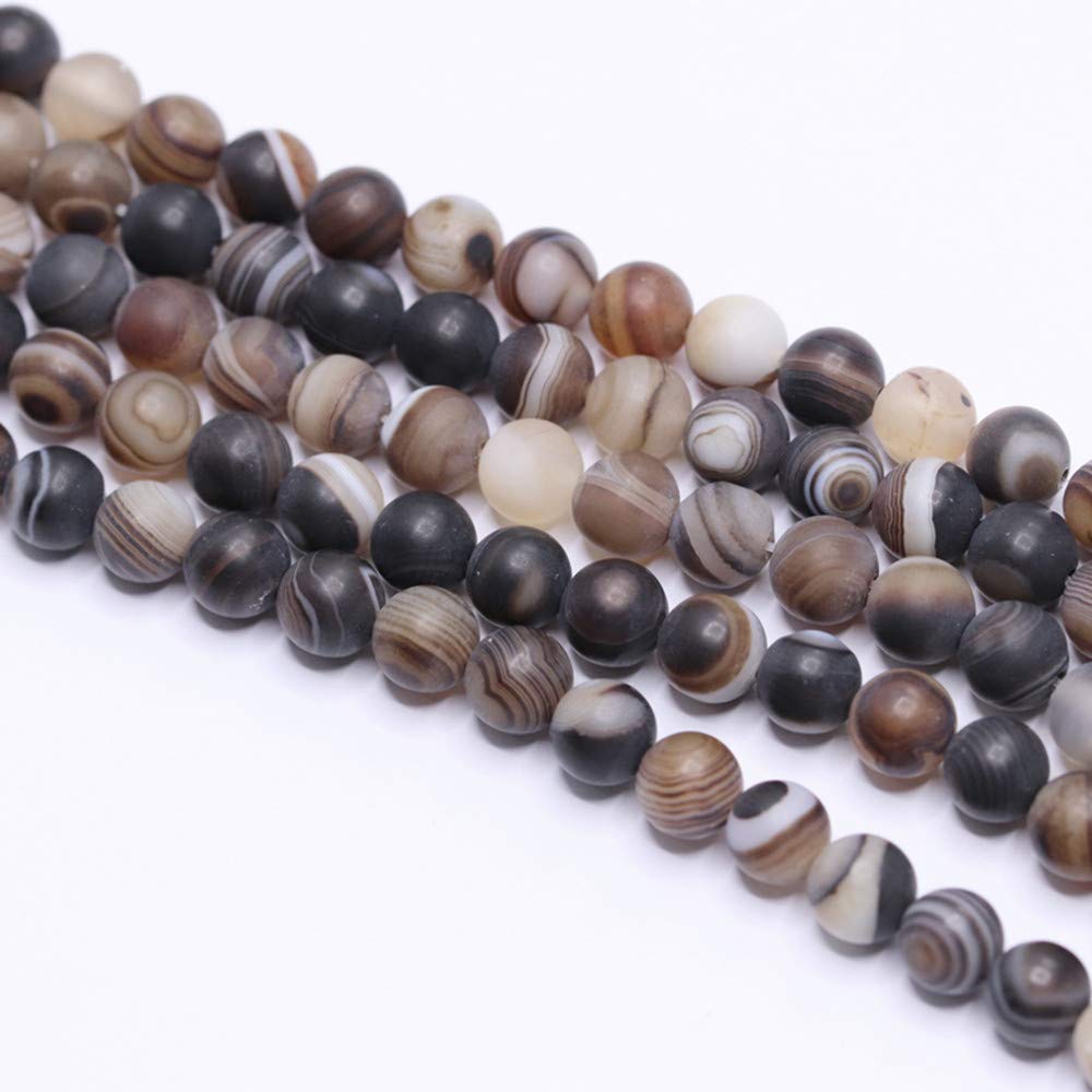 PLTbeads Natural Gemstone Loose Beads Smooth Round Approxi 15 inch DIY Bracelet Necklace for Jewelry Making (10mm, Matte Brown Stripe Agate)