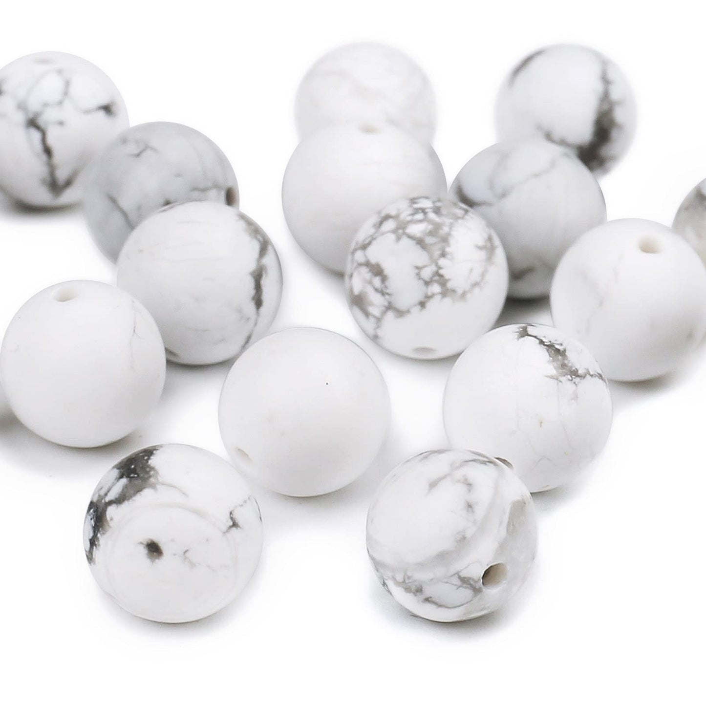 Natural Matte White Turquoise Beads, 8MM Round Frosted Unpolished Loose Gemstone Beads for Bracelet Necklace Jewelry Making, Energy Stone Healing Power with Stretch Beading Cord