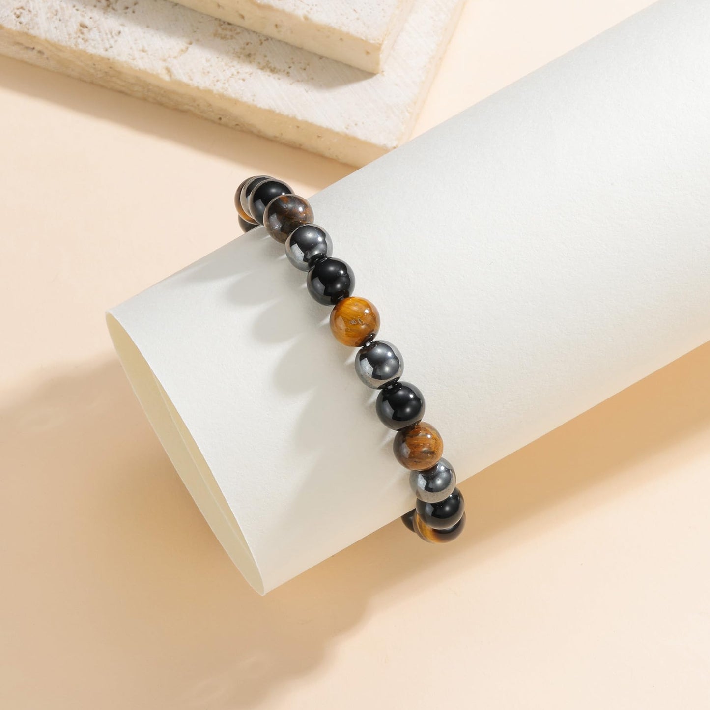 Udolfly Womens Crystal Beaded Bracelets for Women Men Protective Energy Bracelet Natural Gemstone Bead Bracelet 4mm Triple Protect
