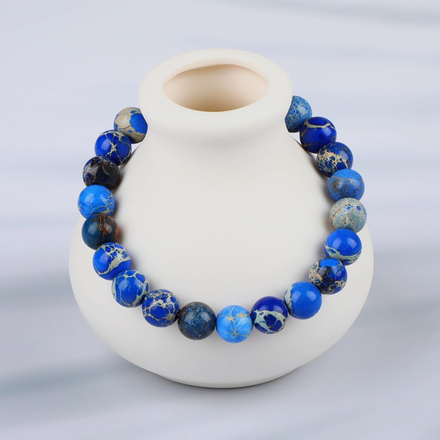 LPBeads Handmade Natural Gemstone Stretch Elastic 8mm Blue Imperial Jasper Bracelet Healing Crystal Round Stone Beads Jewelry Gifts for Women Men