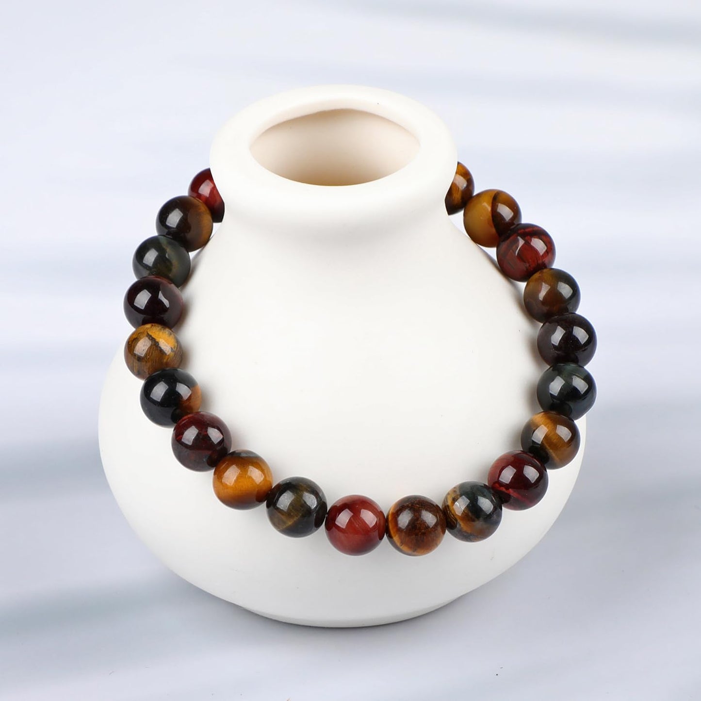 LPBeads Handmade Natural Gemstone Stretch Elastic 8mm Multicolor Tiger's Eye Bracelet Healing Crystal Round Stone Beads Jewelry Gifts for Women Men