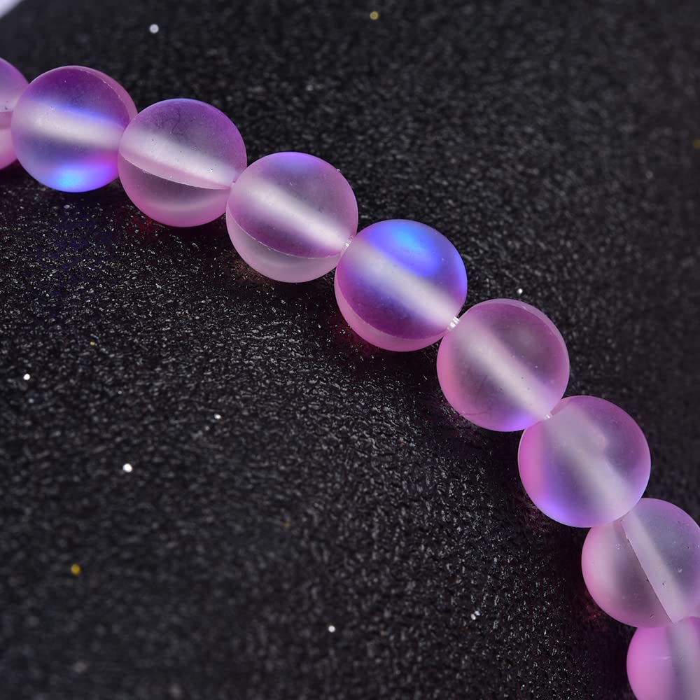 Asingeloo 48PCS 8mm Natural Light Purple Mystic Aura Quartz Gemstone Frosted Matte Titanium Round Loose Spacer Beads 15 inch Full Strand Crystal Healing Power Quartz