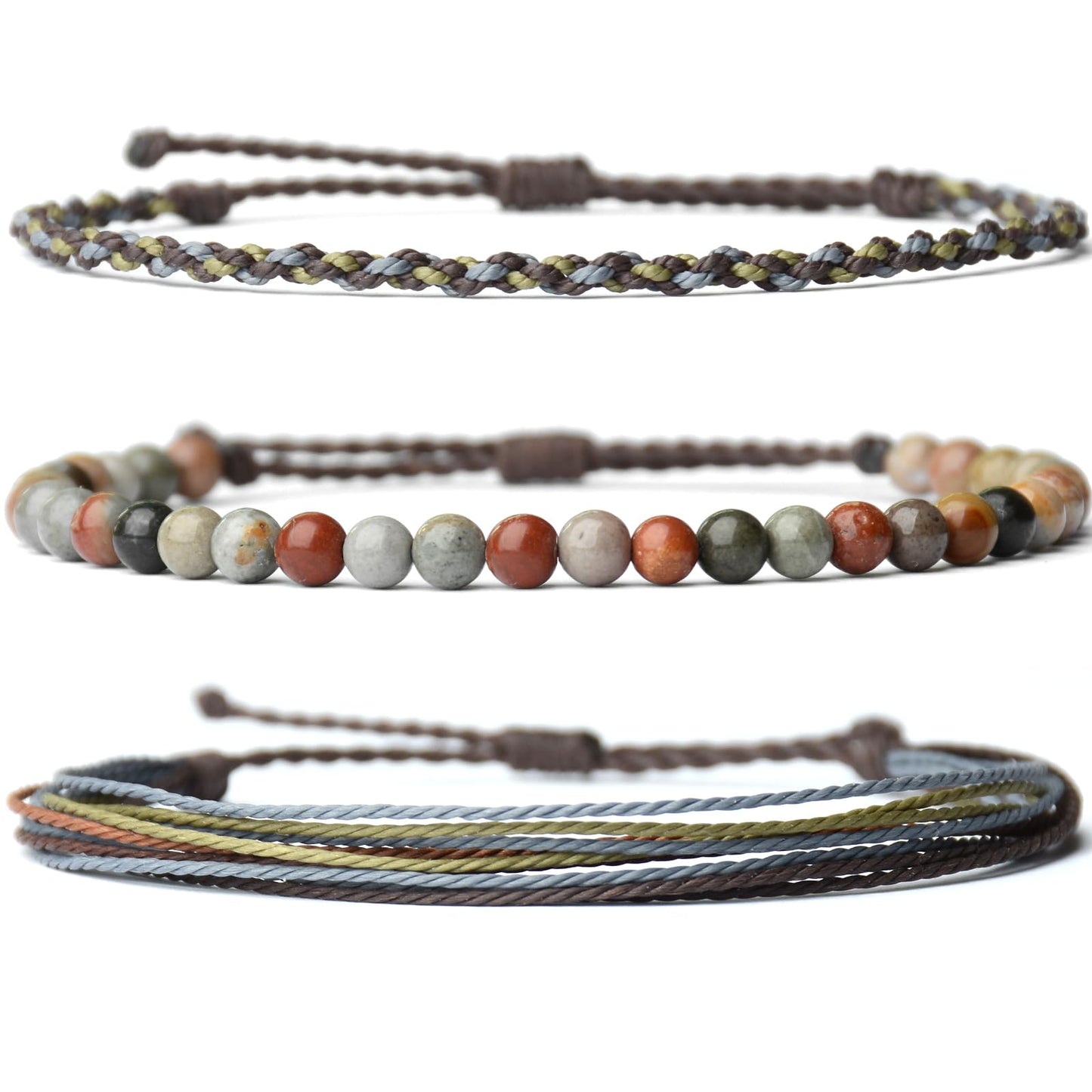 Handmade Natural Stone Beaded Healing Bracelet Gift for Men Adjustable Rope String Bracelet (Picture Jasper(Blue), Adjustable)