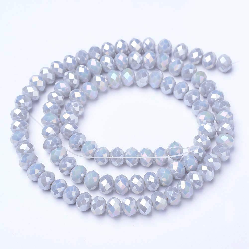10 Strands Faceted Rondelle Briolette Glass Beads 4mm AB Color Tiny Crystal Beads Light Gray 1050pcs for Bracelets Necklace Jewelry Making