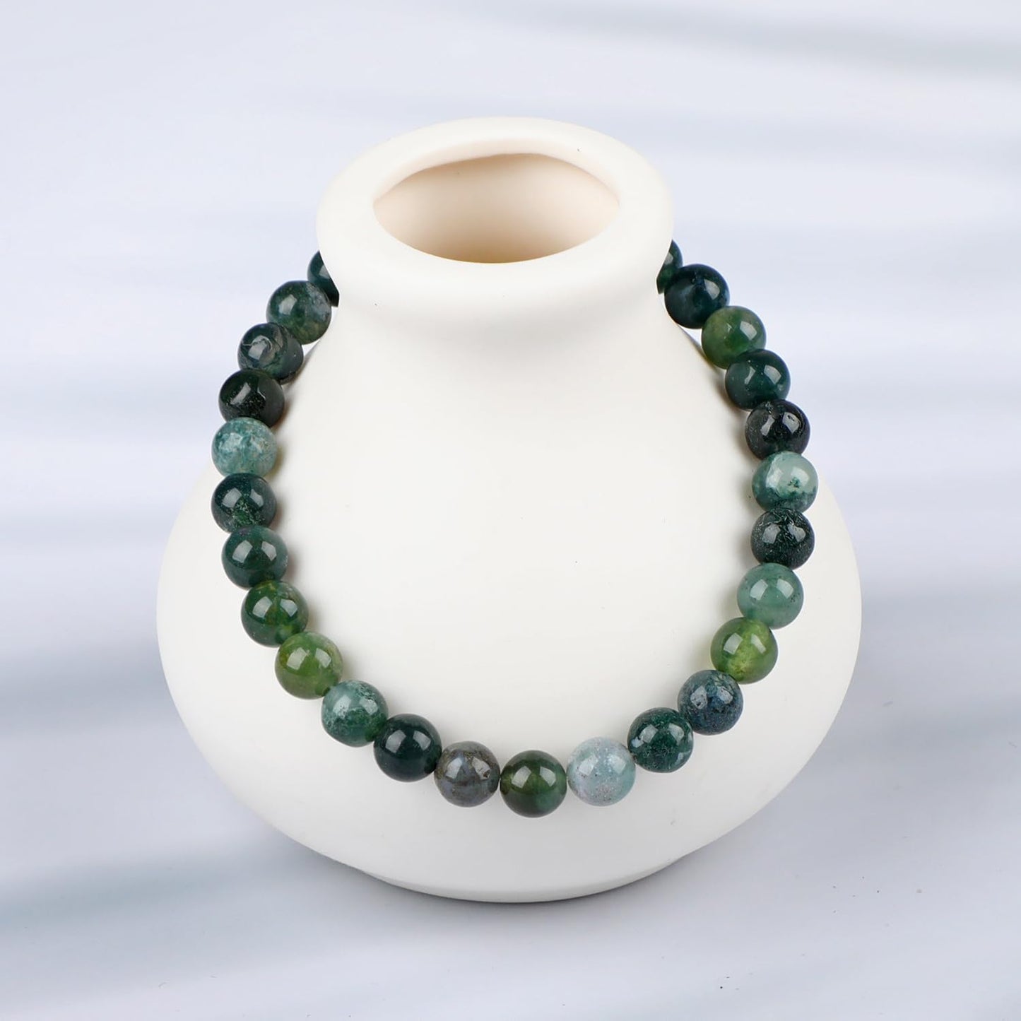 LPBeads Handmade Natural Gemstone Stretch Elastic 6mm Moss Agate Bracelet Healing Crystal Round Stone Beads Jewelry Gifts for Women Men