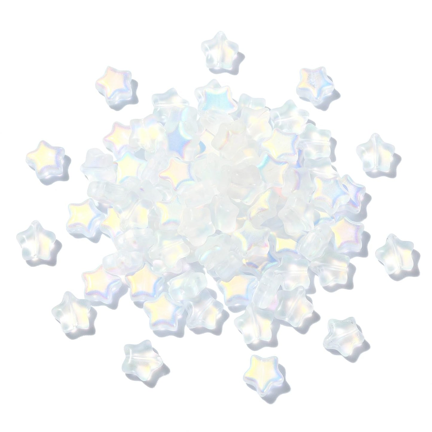 UR URLIFEHALL 100 Pcs Spray Painted Glass Star Beads AB Color Plated Frosted Glass Beads for Earring Bracelet Necklace DIY Craft Making