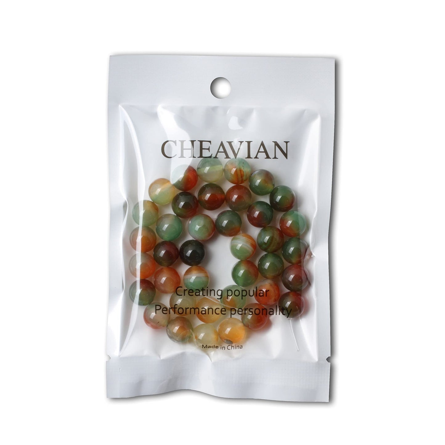 CHEAVIAN 35PCS 10mm Peacock Agate Round Loose Beads for Jewelry Making DIY Materials 1 Strand 15"