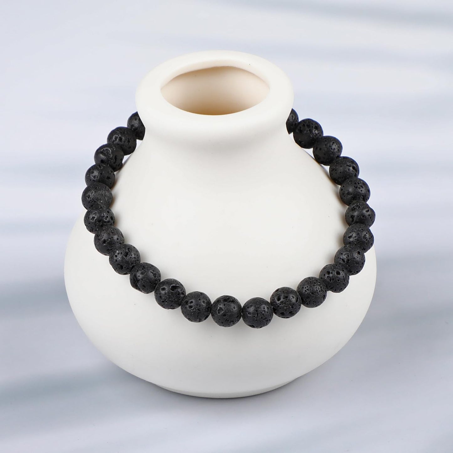 LPBeads Handmade Natural Gemstone Stretch Elastic 6mm Black Lava Bracelet Healing Crystal Round Stone Beads Jewelry Gifts for Women Men