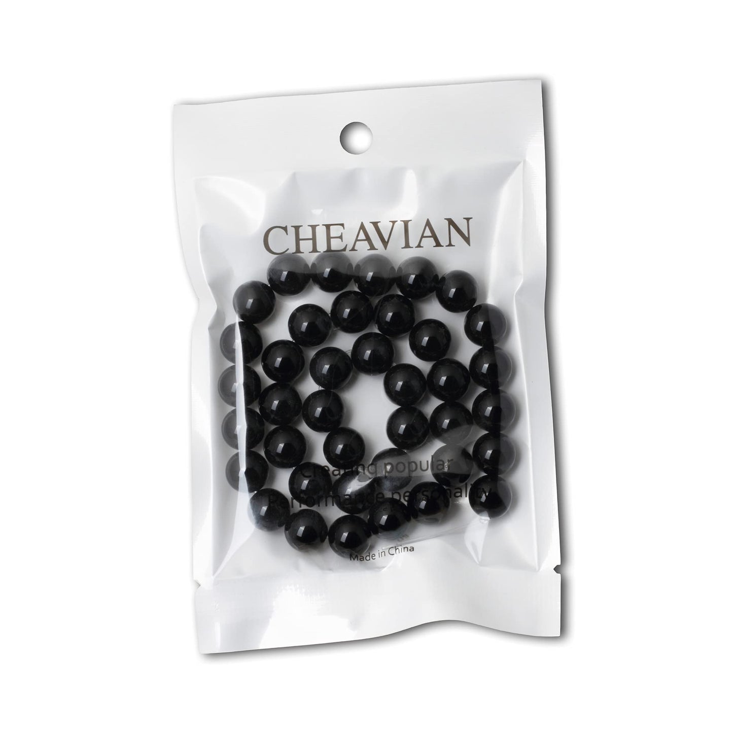 CHEAVIAN 35PCS 10mm Black Smooth Polish Onyx Agate Gemstone Round Loose Beads for Jewelry Making 1 Strand 15"