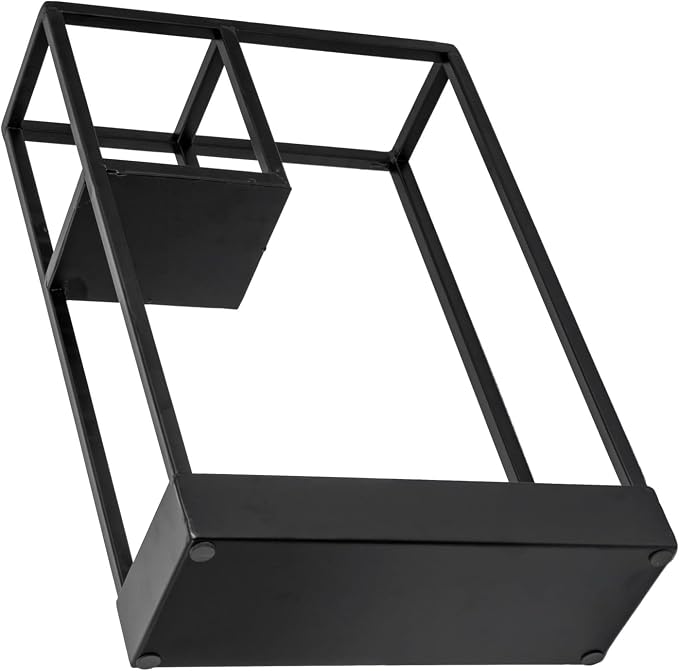 MyGift Modern Black Metal Entryway Umbrella Rack with Geometric Design, 13 x 5-inch Wide Rectangular Freestanding Cane Umbrella Holder with Shelf for Small Umbrellas and Bottom Drip Catch Tray
