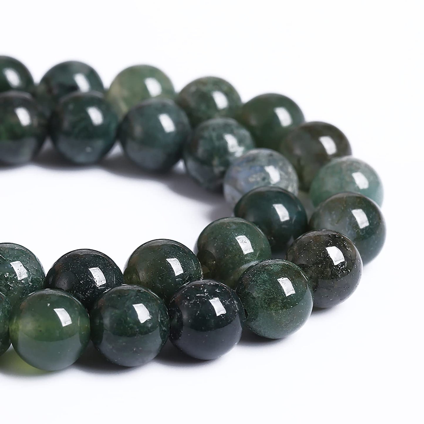 10MM 36PCS Natural Stone Green Moss Agate Round Loose Beads for Jewelry Making DIY Bracelet Necklace