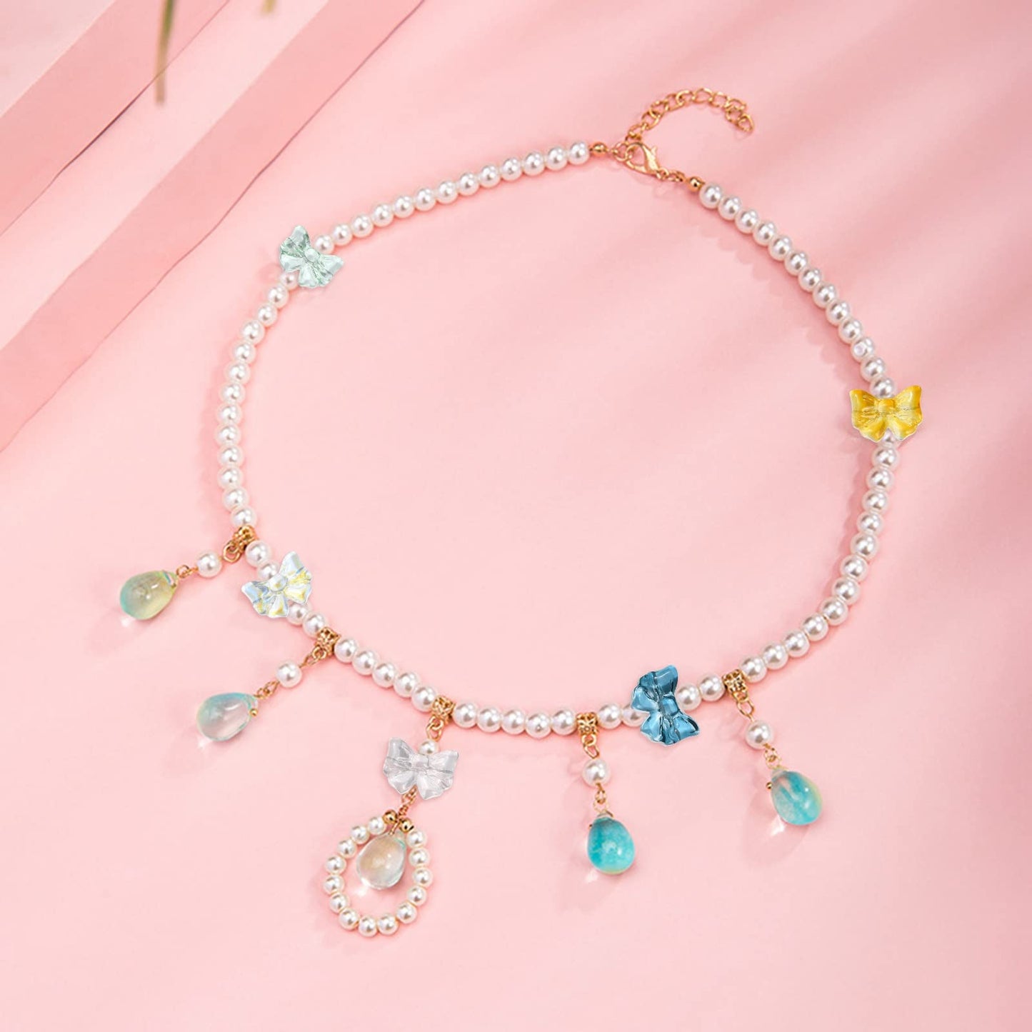 LiQunSweet 100 Pcs Handmade Lampwork Bowknot Beads Crystal Glass Beads for Women DIY Craft Bracelet Earring Necklace Jewelry Making