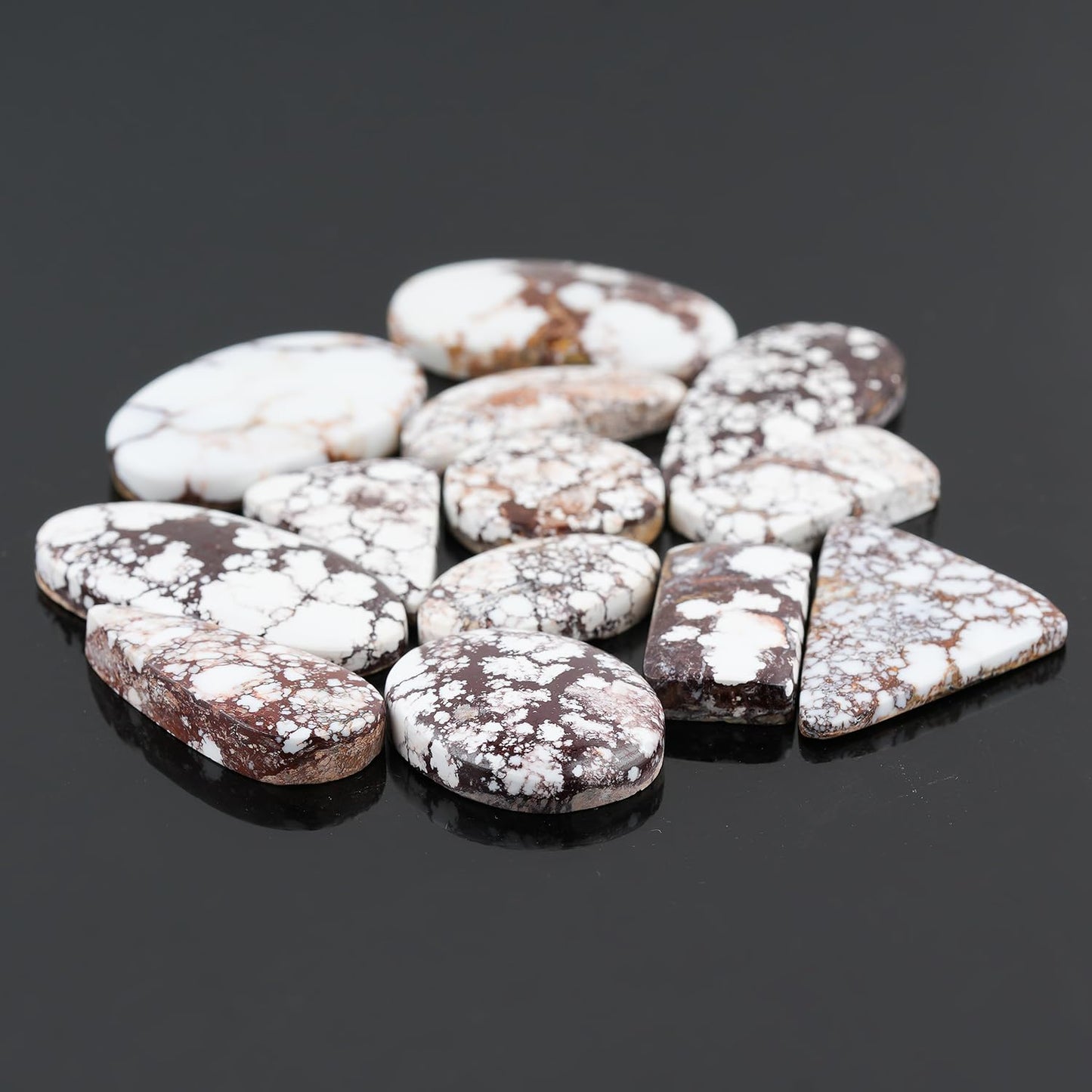 GemSymphony Natural Wild Horse Jasper Gemstone Cabochon Pack of 3 Mixed Shapes โ Polished Crystal Stones for Jewelry Making Supply, Healing, Reiki & DIY Crafts, Natural Gem Cab Set for Wire Wrapping (15-20 mm)