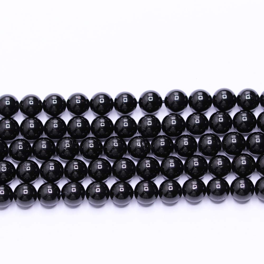 PLTbeads Natural Gemstone Loose Beads Smooth Round Approxi 15 inch DIY Bracelet Necklace for Jewelry Making (6mm, Black Tourmaline)