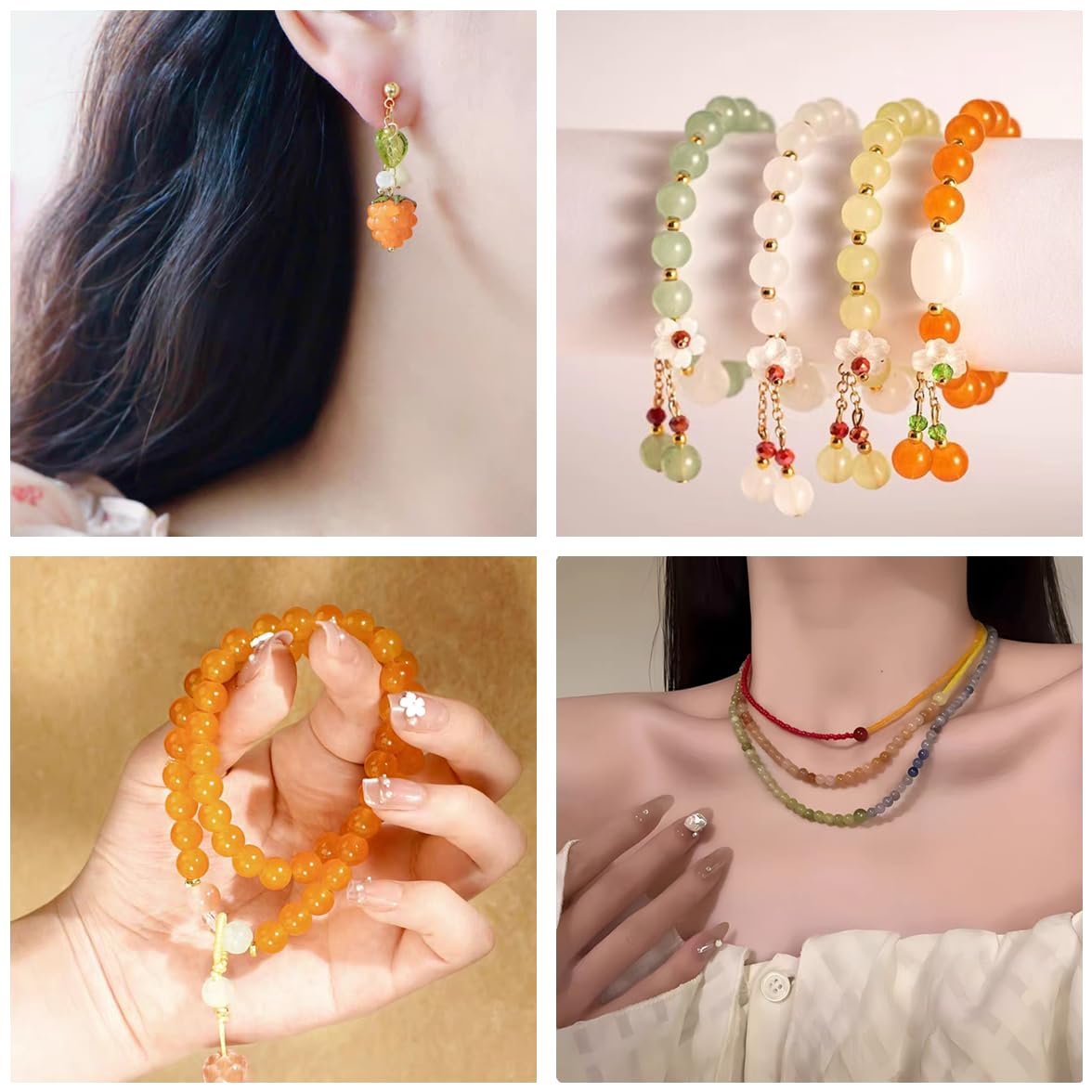 200PCS Glass Beads 8mm Glass Beads for Bracelets Necklaces Jewelry Making DIY Crafts (Orange)