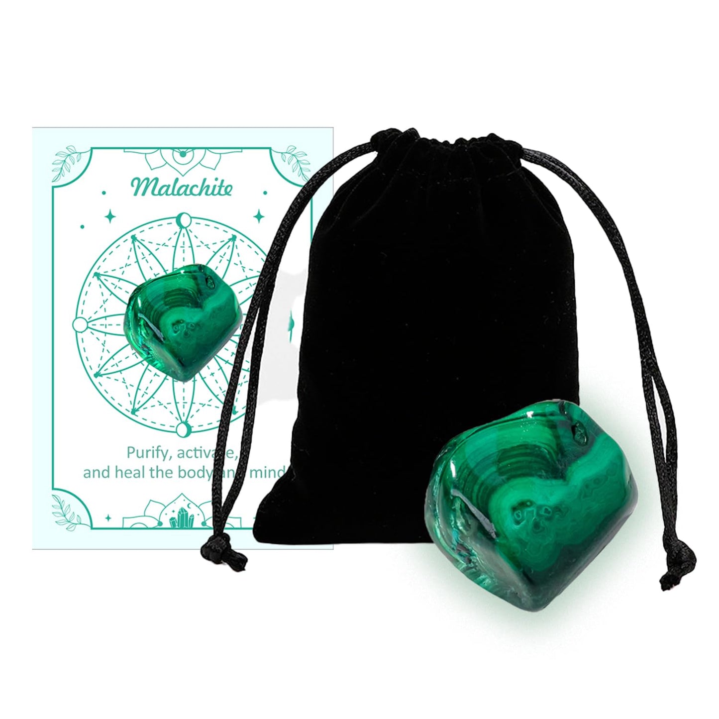 Apengshi Malachite Tumbled Stone 2pcs Polished Stone Natural Crystal and Healing Stones Irregular Stone for DIY Home Decor Garden Fountain 0.9''-2''