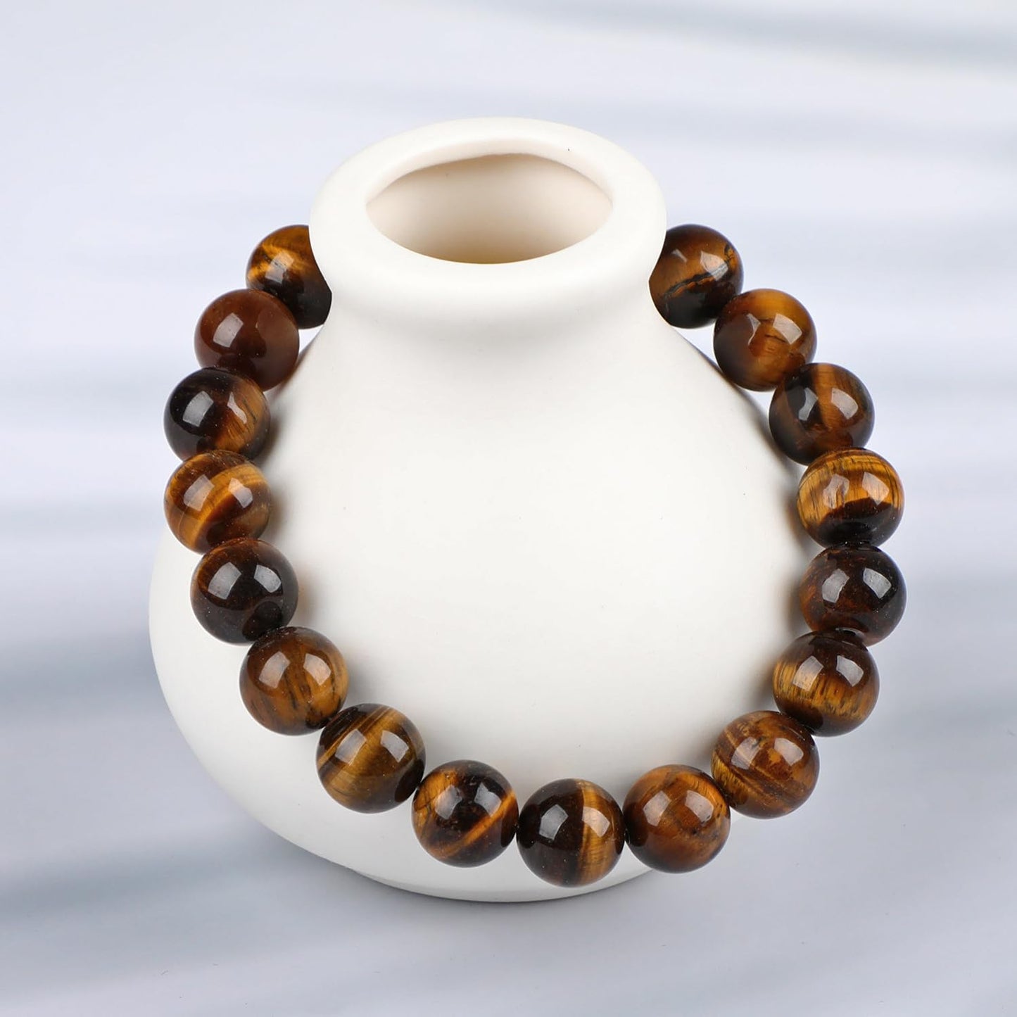 LPBeads Handmade Natural Gemstone Stretch Elastic 10mm Yellow Tiger's Eye Bracelet Healing Crystal Round Stone Beads Jewelry Gifts for Women Men