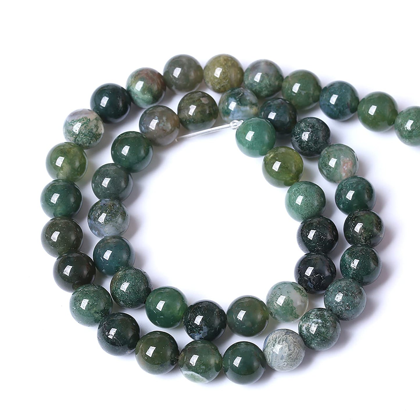 6MM 60PCS Natural Stone Green Moss Agate Round Loose Beads for Jewelry Making DIY Bracelet Necklace